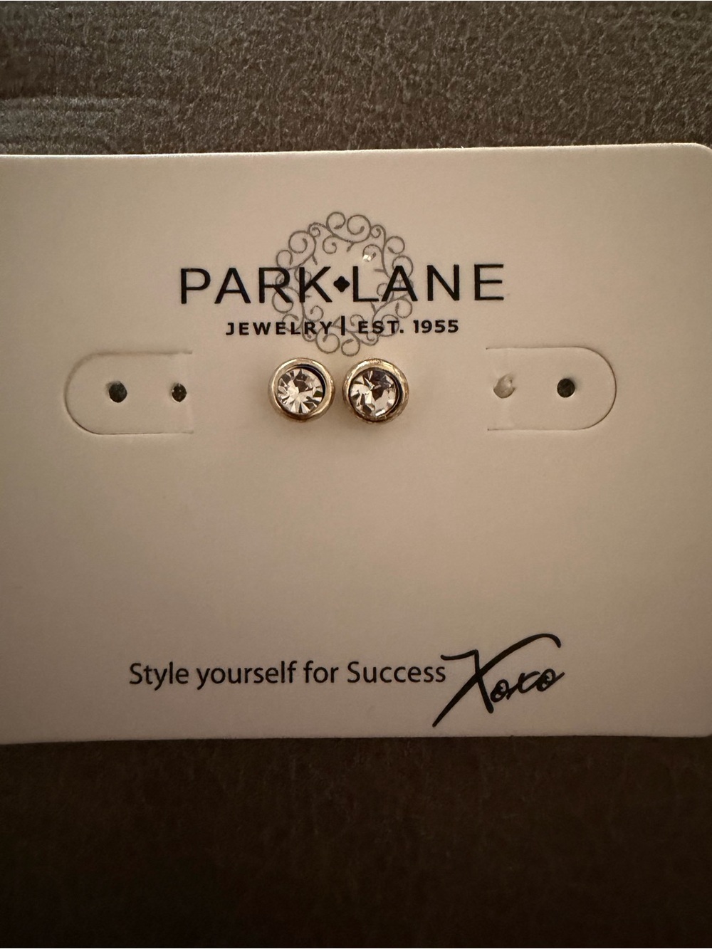 Park Lane Silver Tone Clear Crystal Bezel Stud Earrings
